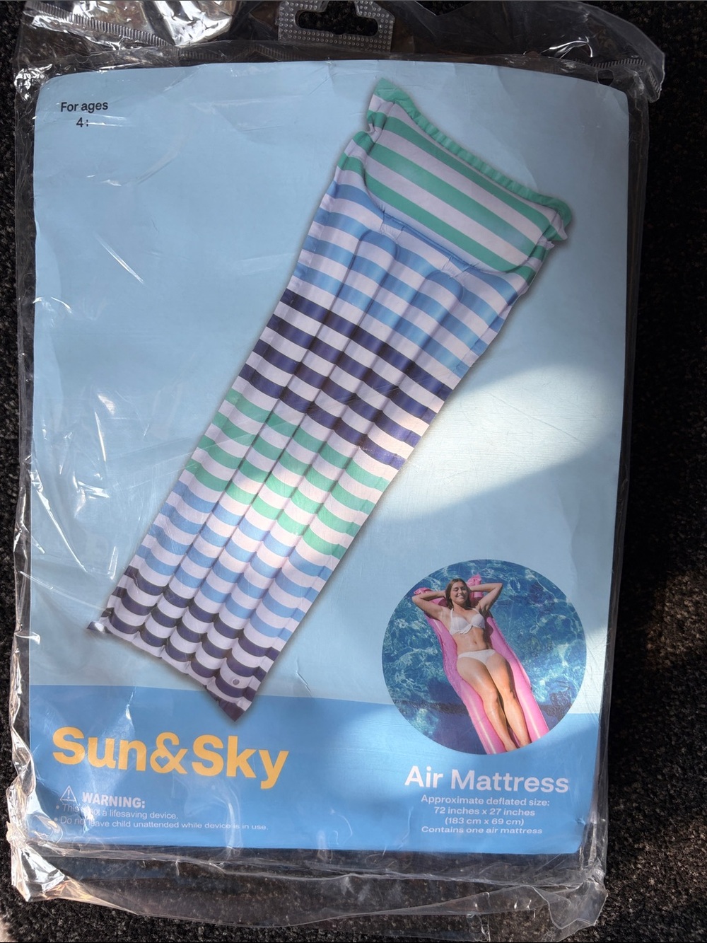 Sun & Sky Green and Blue Striped Air Mattress